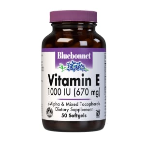 Bluebonnet’s Vitamin E 1000 lU (670 mg) Mixed Softgels are specially formulated with d-alpha tocopherol and full spectrum tocopherol isomers (beta, delta and gamma) in a base of vegetable oil. Vitamin E is an antioxidant that provides free radical protection as well as cardiovascular support. ♦
